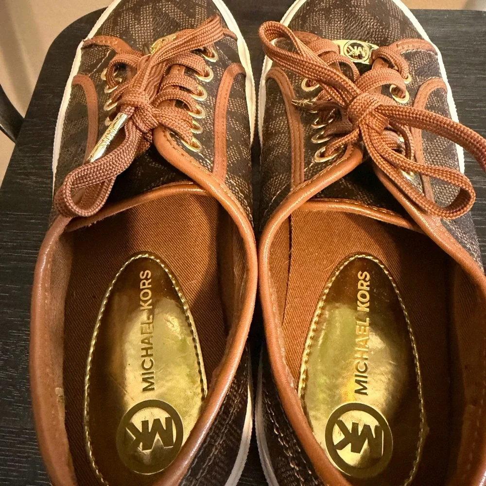 Michael Kors Boerum MK Logo Sneakers Brown Monogram Lace Up Shoes 6.5